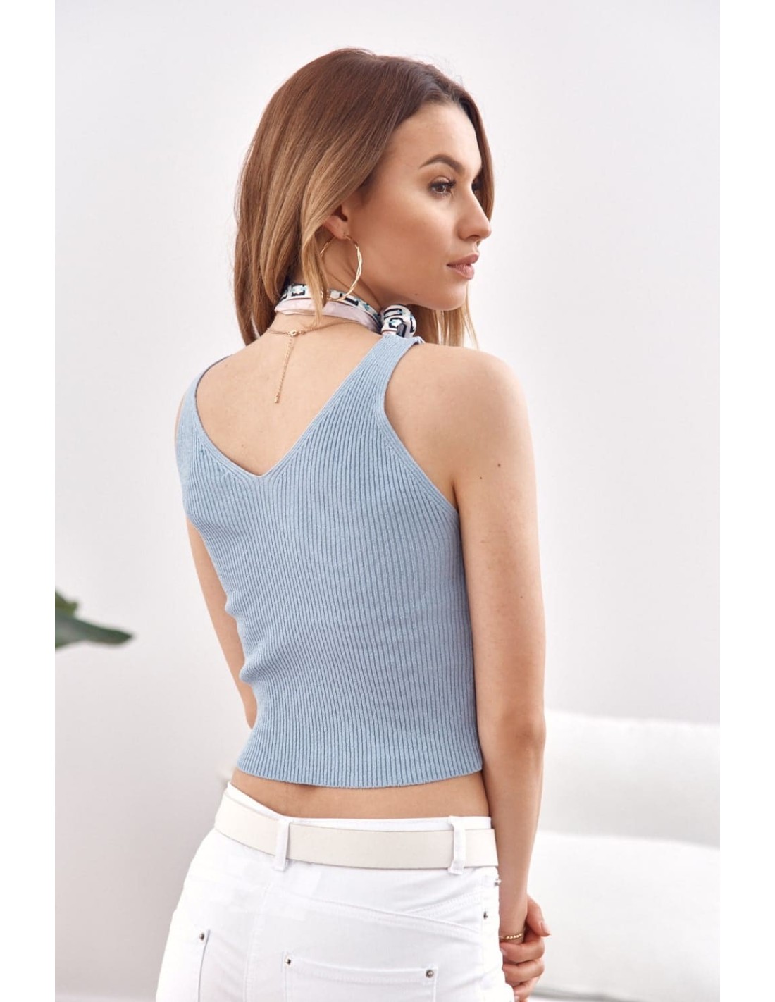 Knitted top with a V-neck, blue MP32853 - Online store - Boutique